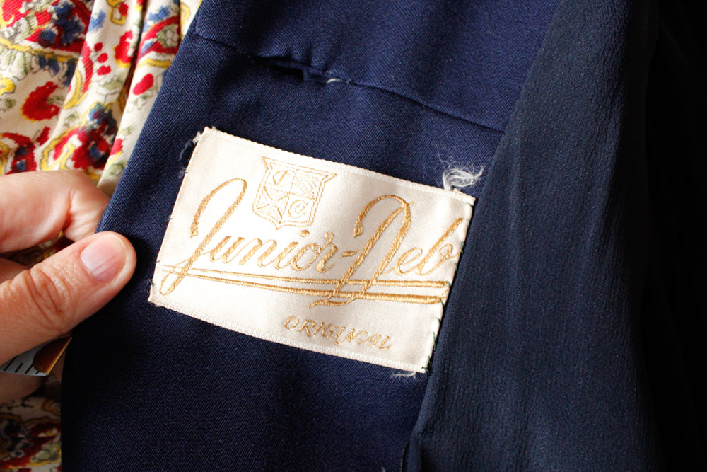 1940s Junior Deb Navy Gabardine Coat - S/M