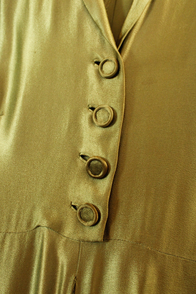 1940s Green Silk Satin Dress - S/M