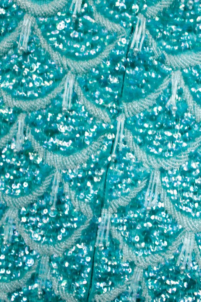 1960s Mermaid Aquamarine Beaded Top - Medium