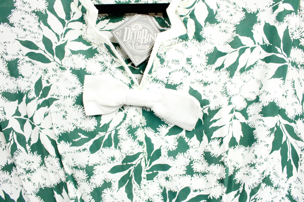 1930s Green & White Floral Silk Dress - M/L