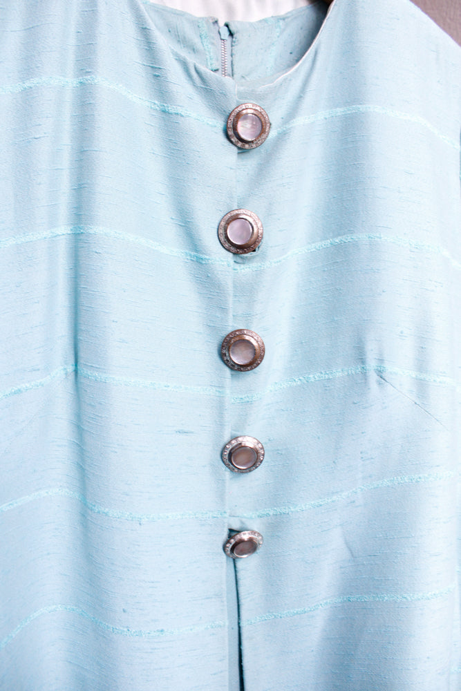 1960s Aqua Blue Silk Mini Dress & Jacket - Xsmall