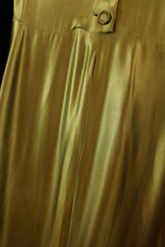 1940s Green Silk Satin Dress - S/M