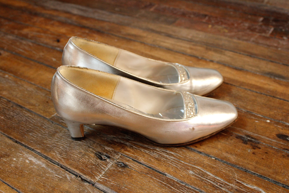 1960s Silver Party Heels - 8M
