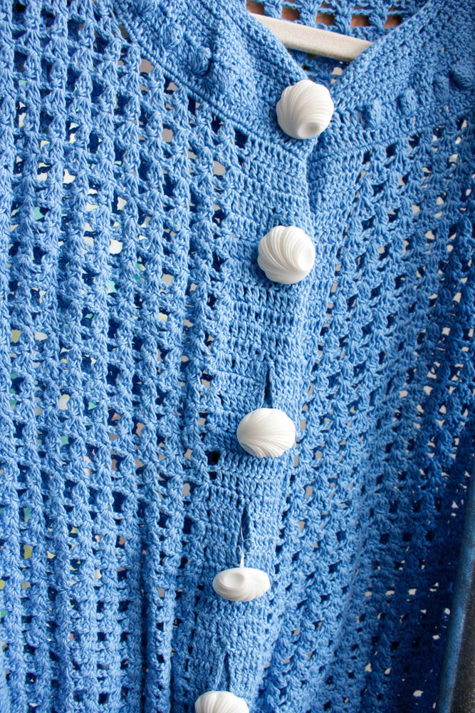 1930s Crochet Blue Sweater and Skirt Set - Xsmall