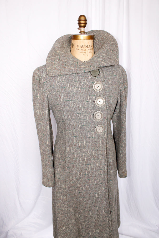 1940s Henshire Tweed Wool Coat - Medium