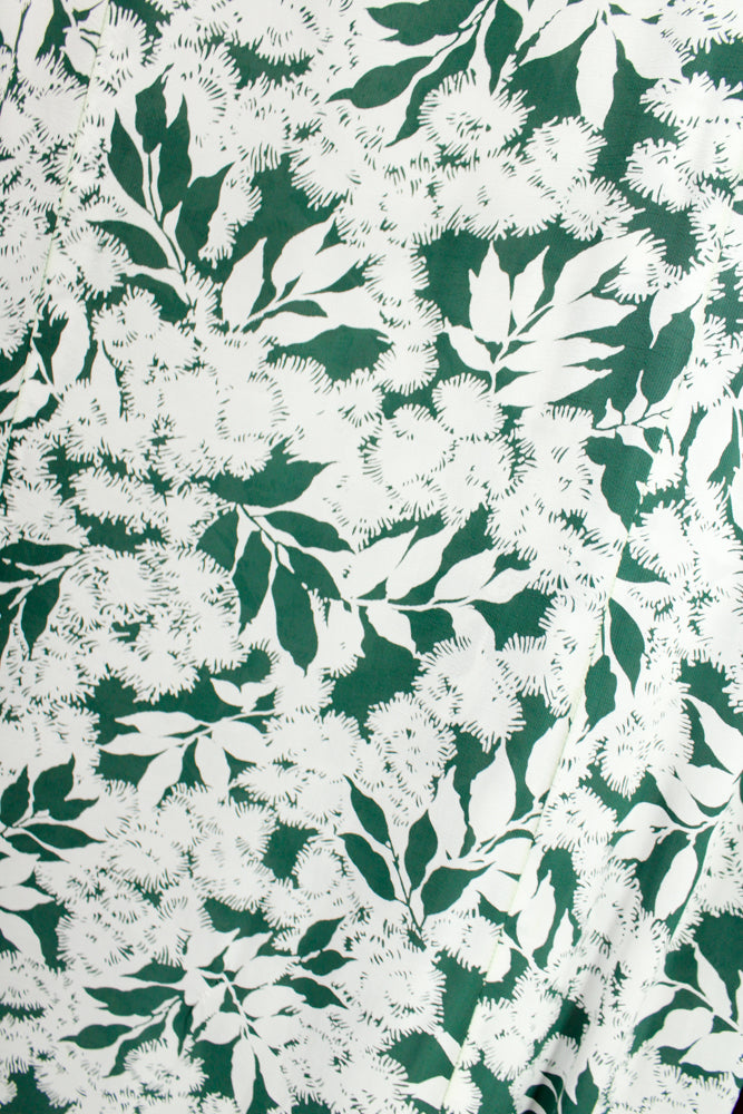 1930s Green & White Floral Silk Dress - M/L