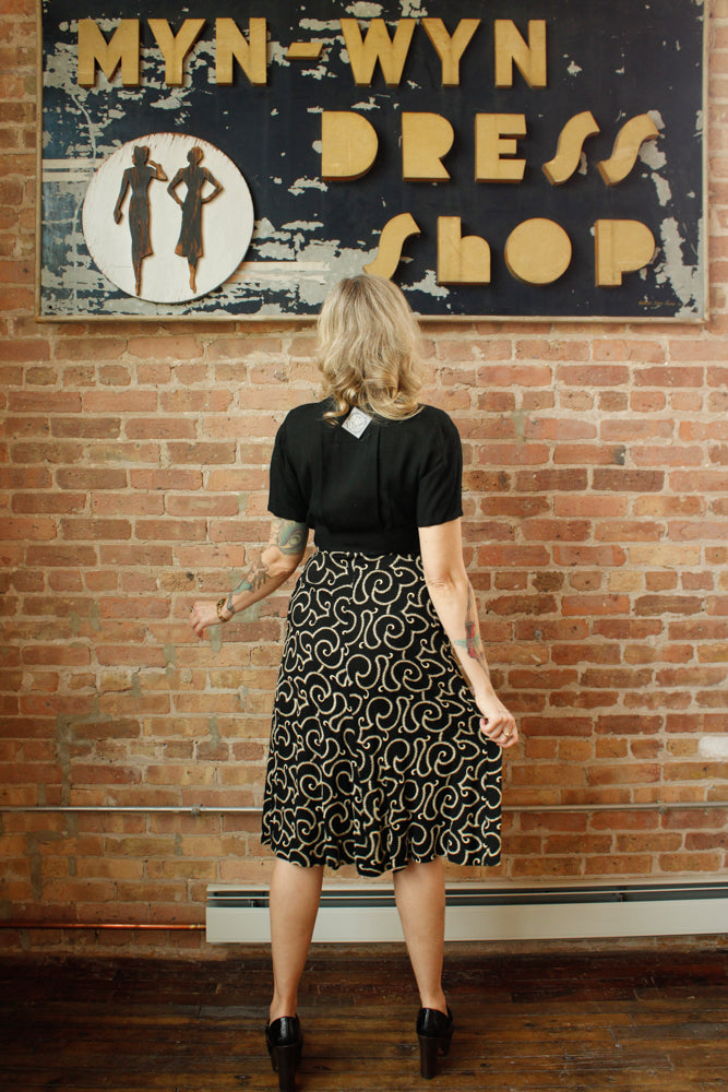 1940s Peg Palmer Embroidered 2pc Dress - Small