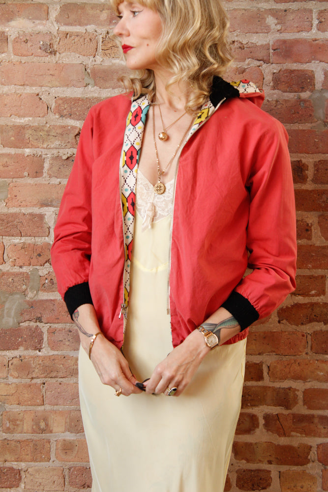 1950s German Cotton Bold Print Reversible Sportswear Jacket - S/M