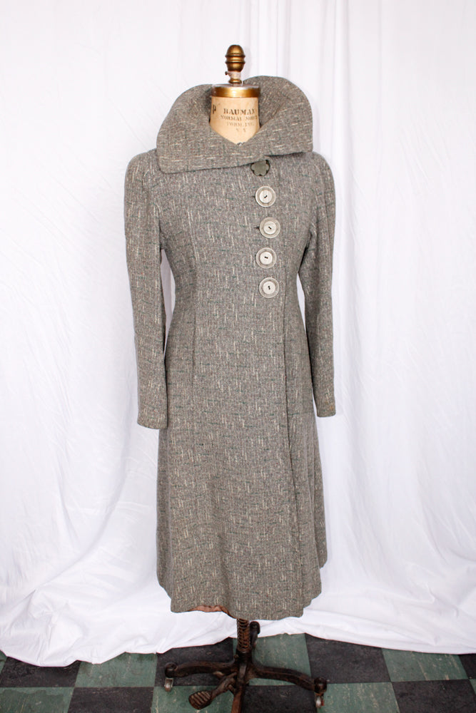 1940s Henshire Tweed Wool Coat - Medium
