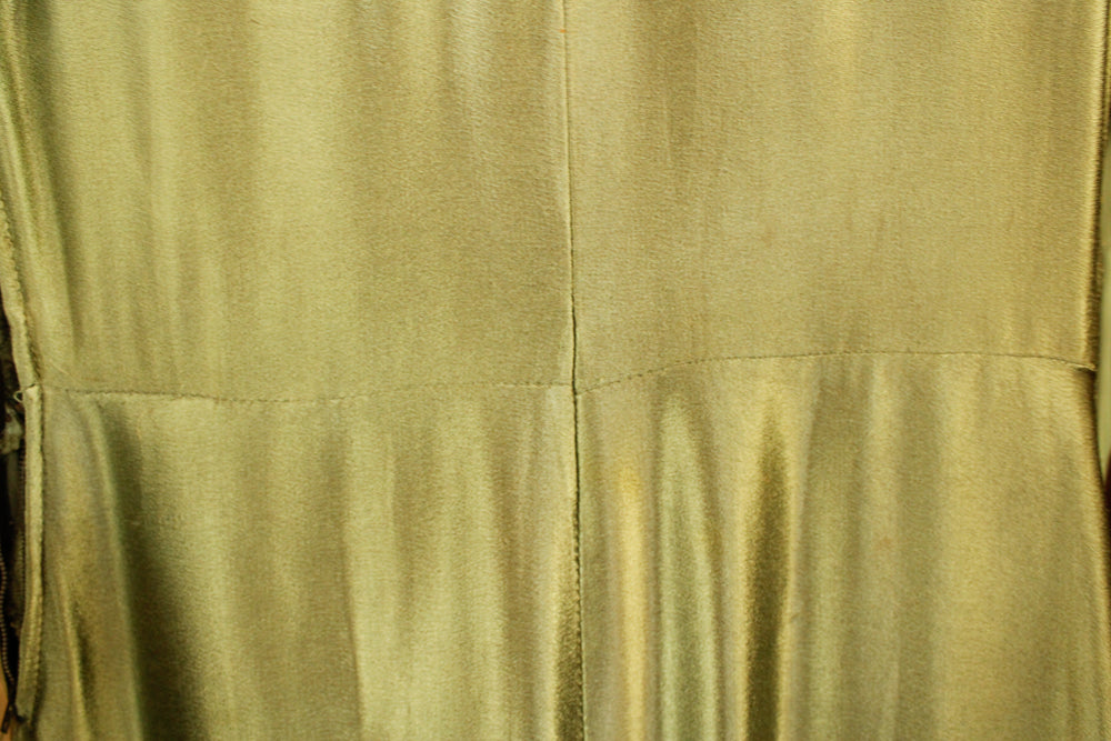 1940s Green Silk Satin Dress - S/M