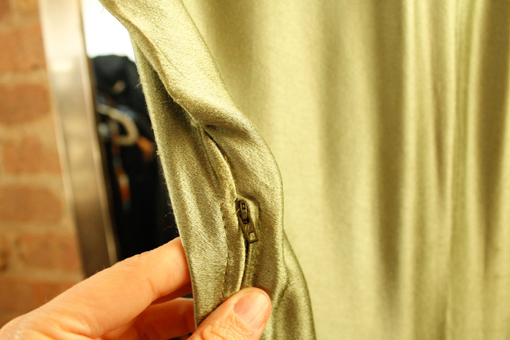 1940s Green Silk Satin Dress - S/M