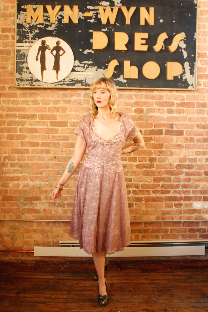 1950s Purple Pink Lace Party Dress - Large