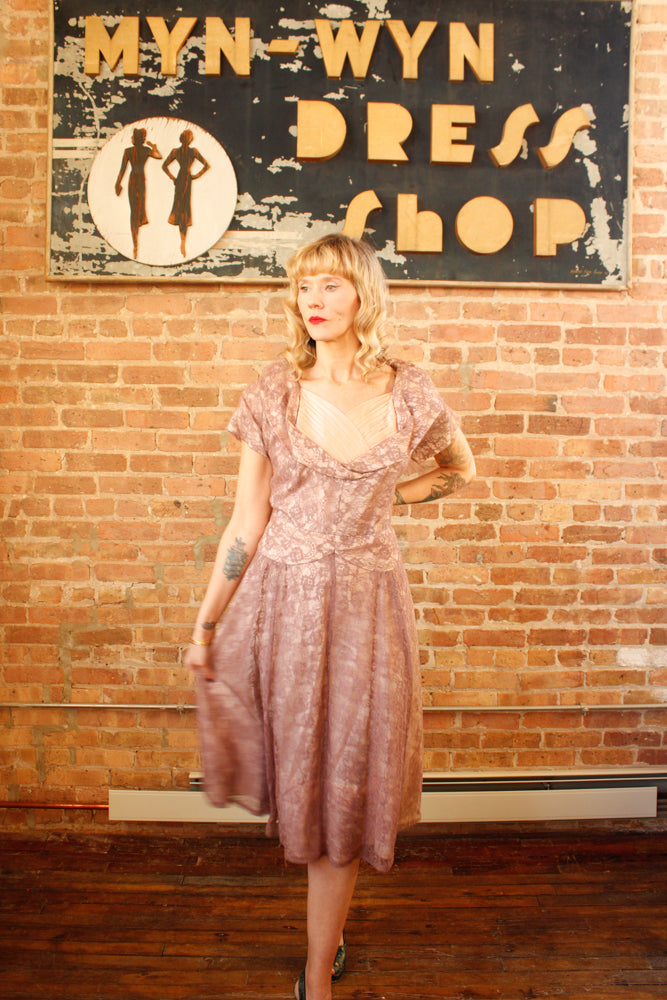 1950s Purple Pink Lace Party Dress - Large