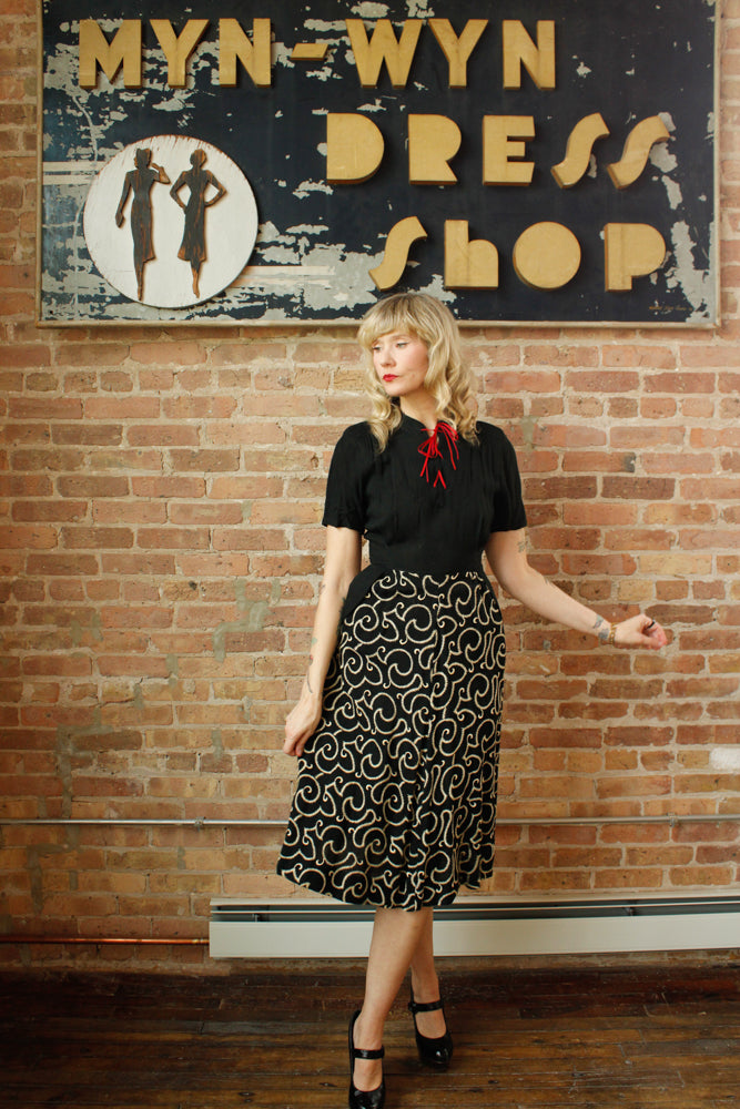 1940s Peg Palmer Embroidered 2pc Dress - Small