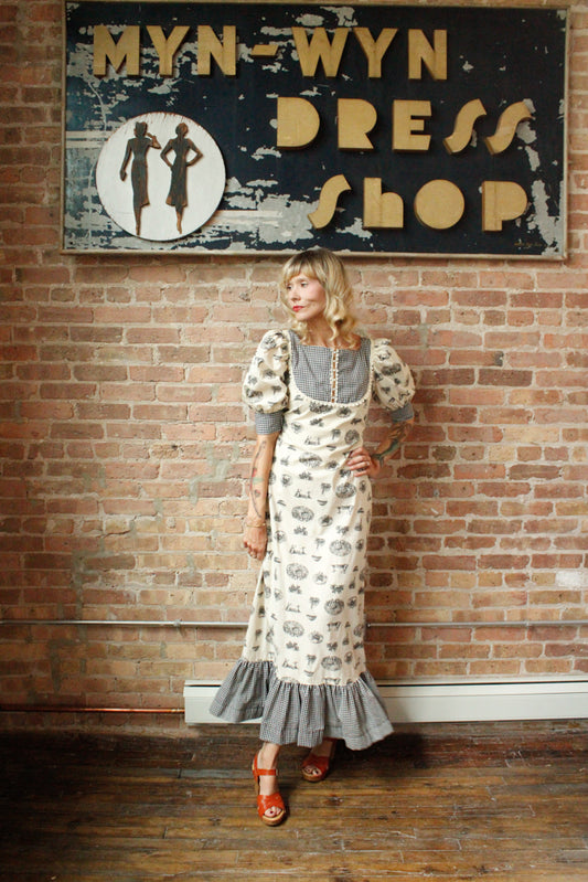 1970s Marianne Folk Print Maxi Dress - S/M