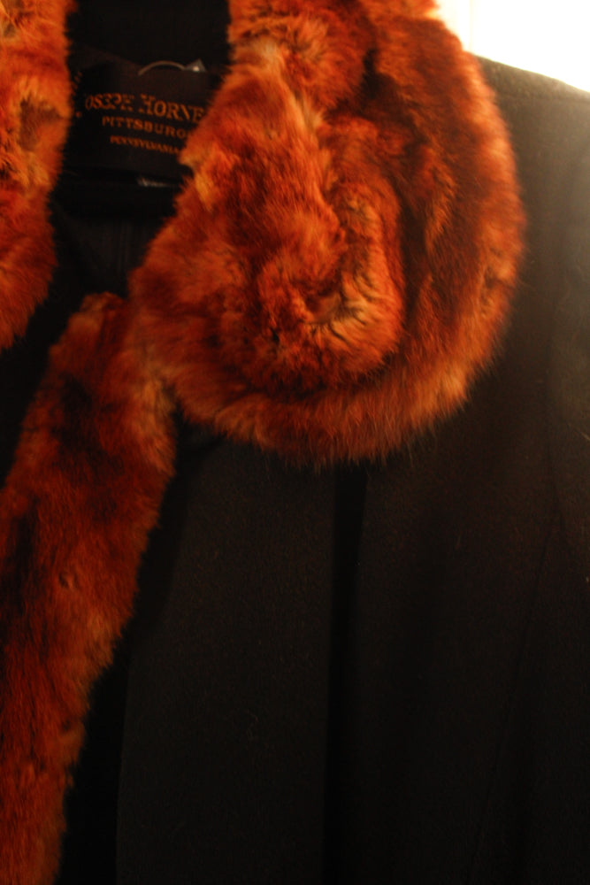 1920s Black Wool with Fur Collar Joseph Hone Co. Winter Coat - Large