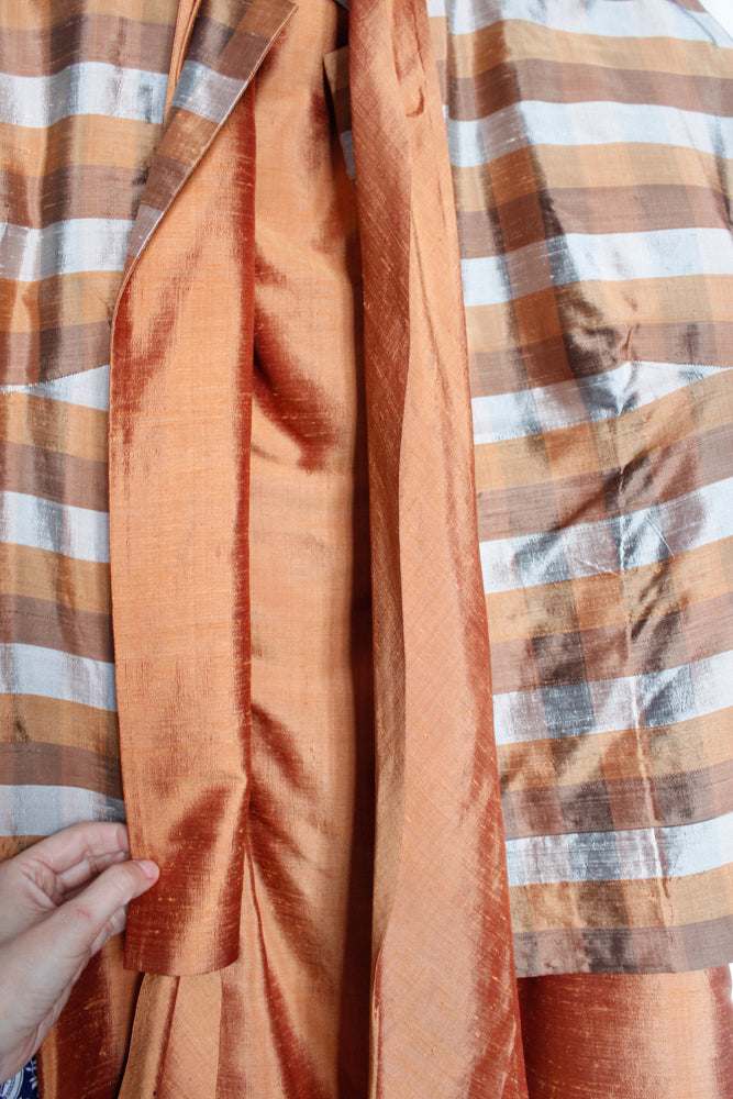 1950s Raw Silk Orange & Grey Sheath & Dolman Sleeve Jacket - Medium