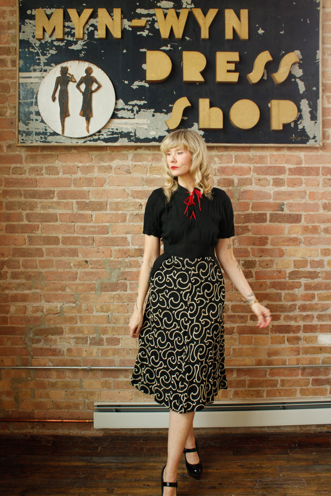1940s Peg Palmer Embroidered 2pc Dress - Small