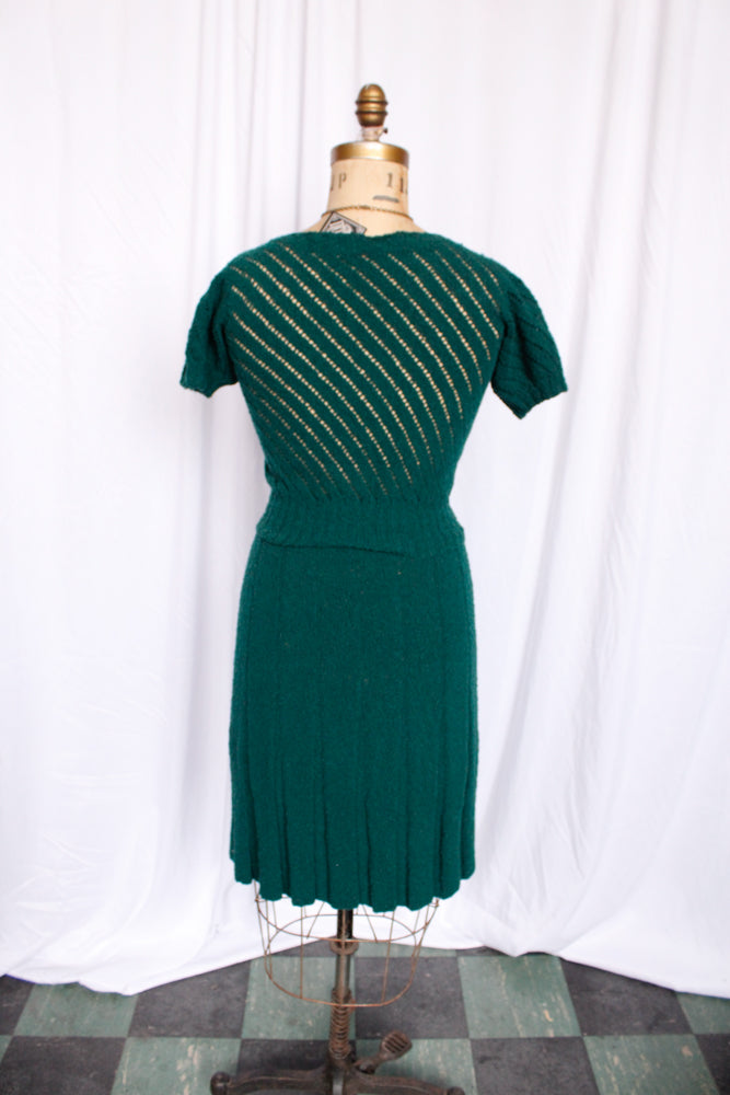 1940s Evergreen Knit Sweater & Skirt Set - Small