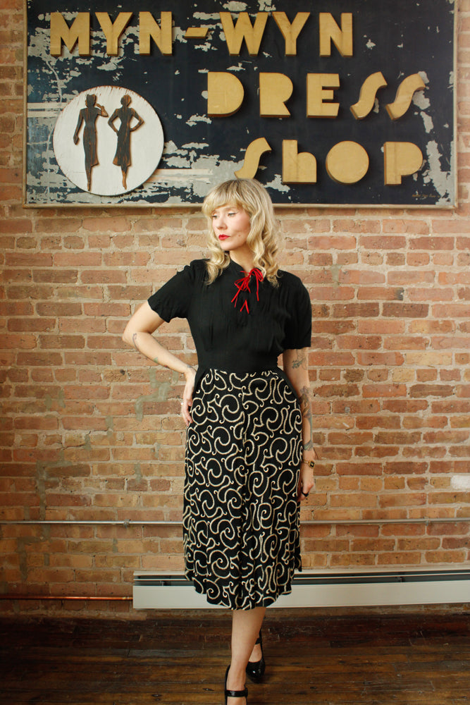 1940s Peg Palmer Embroidered 2pc Dress - Small
