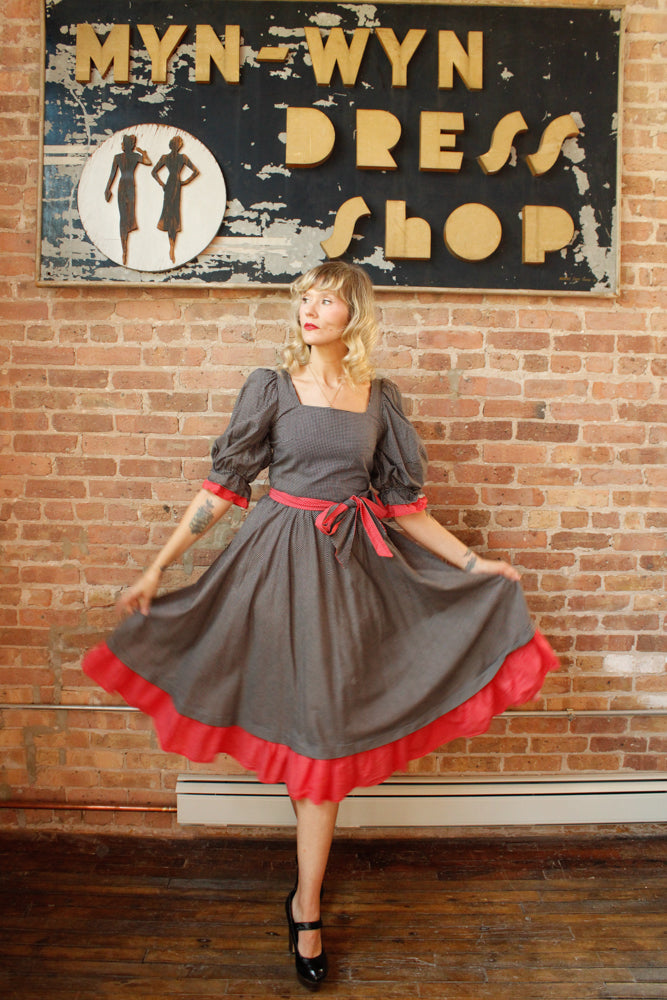 1970s Belle France Plaid Ruffle Dress - S/M