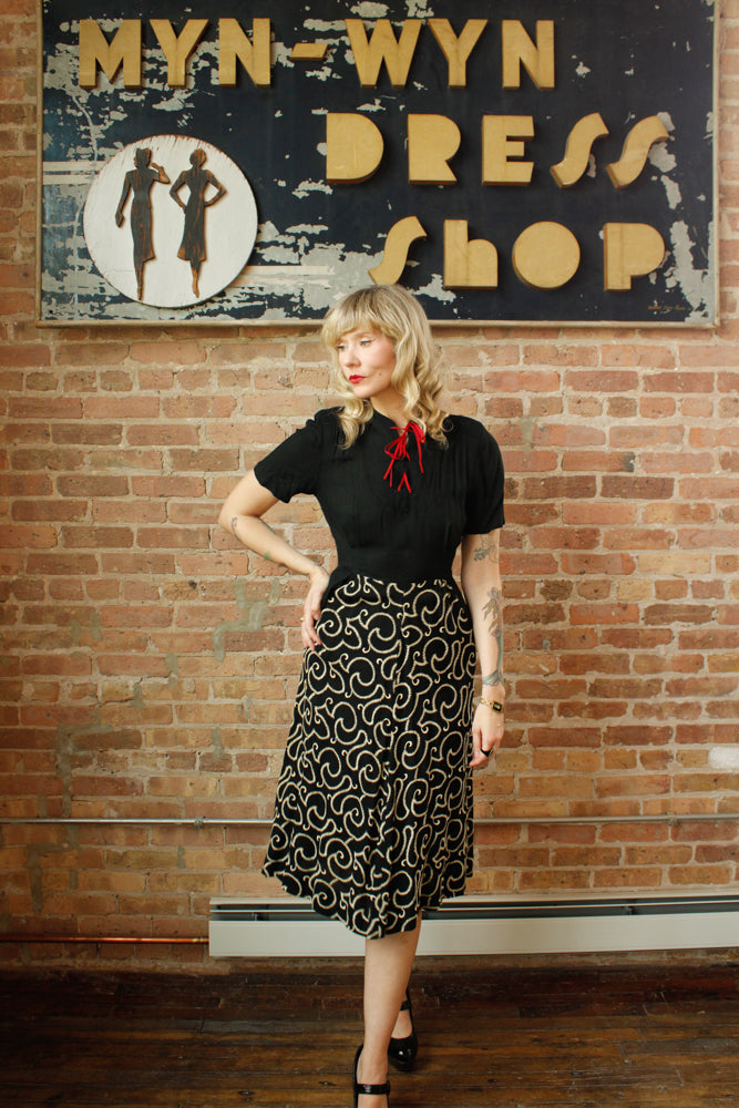 1940s Peg Palmer Embroidered 2pc Dress - Small
