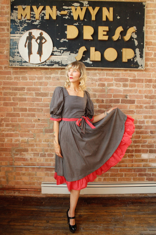 1970s Belle France Plaid Ruffle Dress - S/M