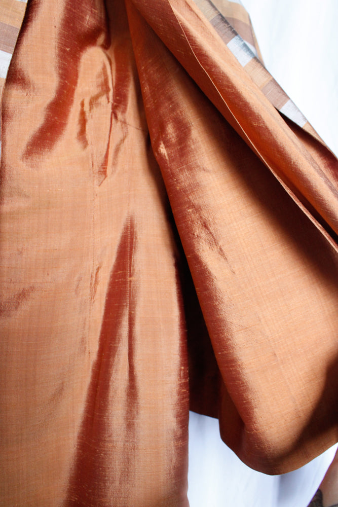 1950s Raw Silk Orange & Grey Sheath & Dolman Sleeve Jacket - Medium