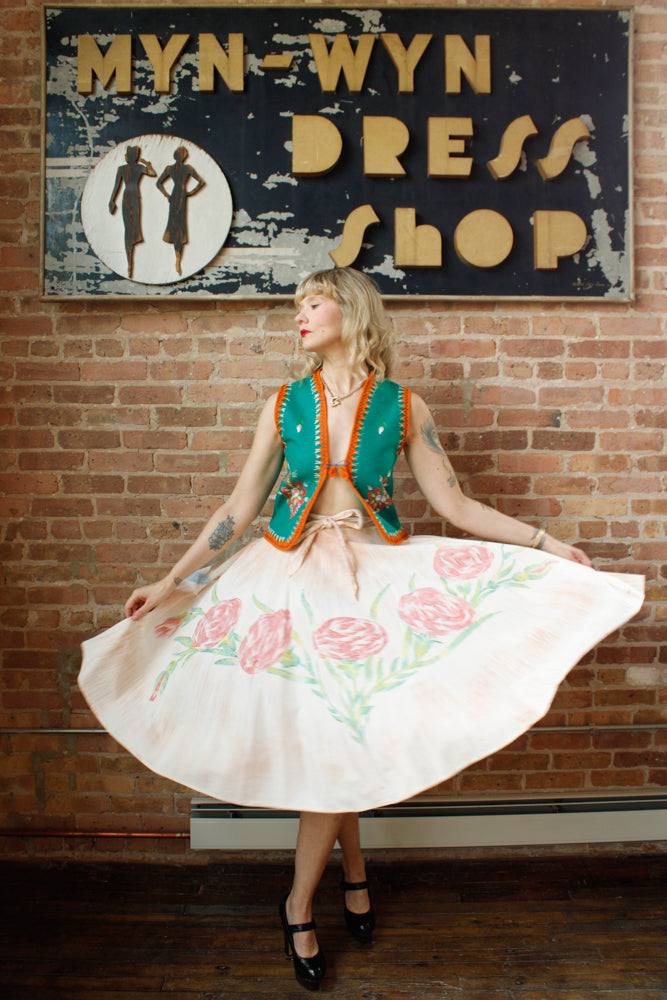1940s Hand-painted Double Side Mexican Circle Skirt - Medium