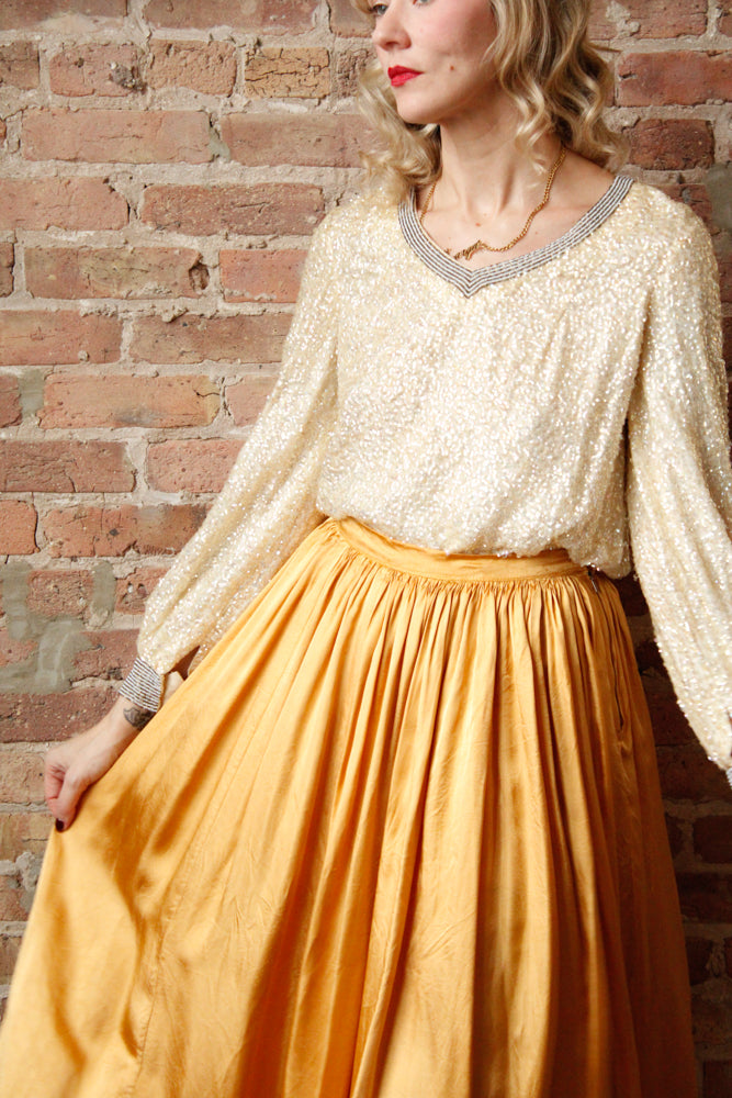 1960s Sequin & Beaded Rayon Top - Medium 