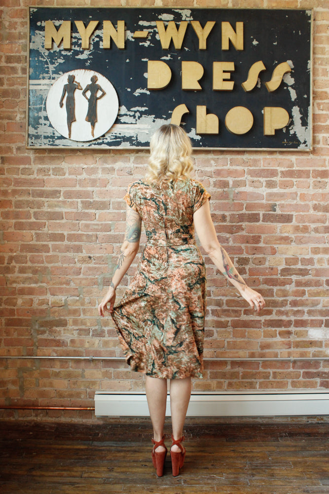1940s Silk Birds of a Feather Dress - Small