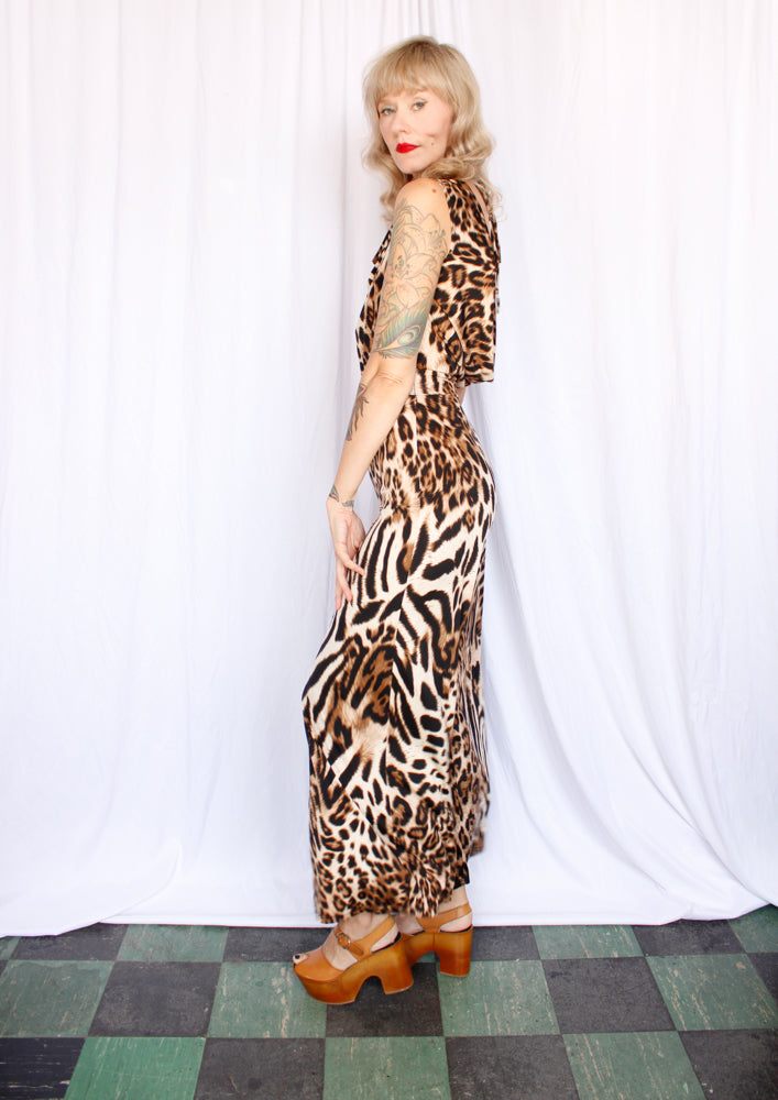 Y2K 2000s Cheetah Print Jersey Jumpsuit - Xs/S