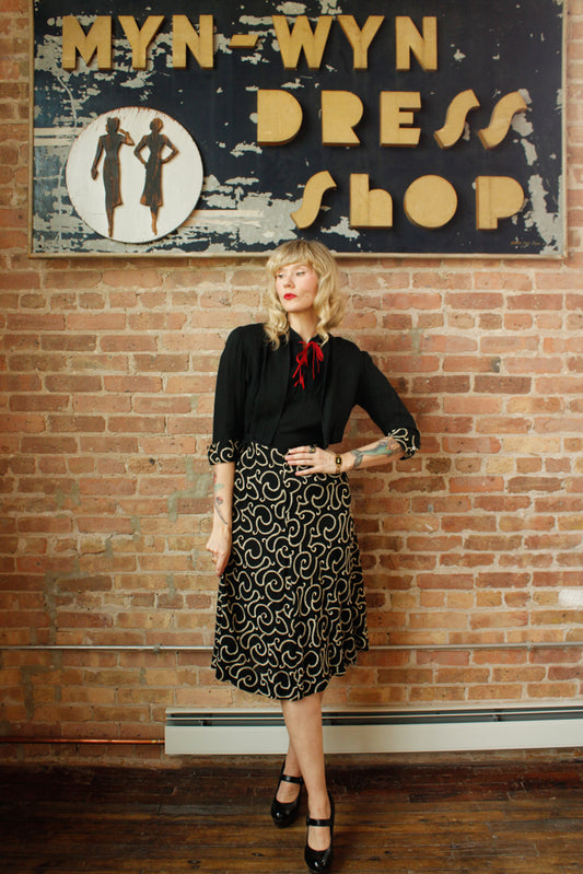 1940s Peg Palmer Embroidered 2pc Dress - Small