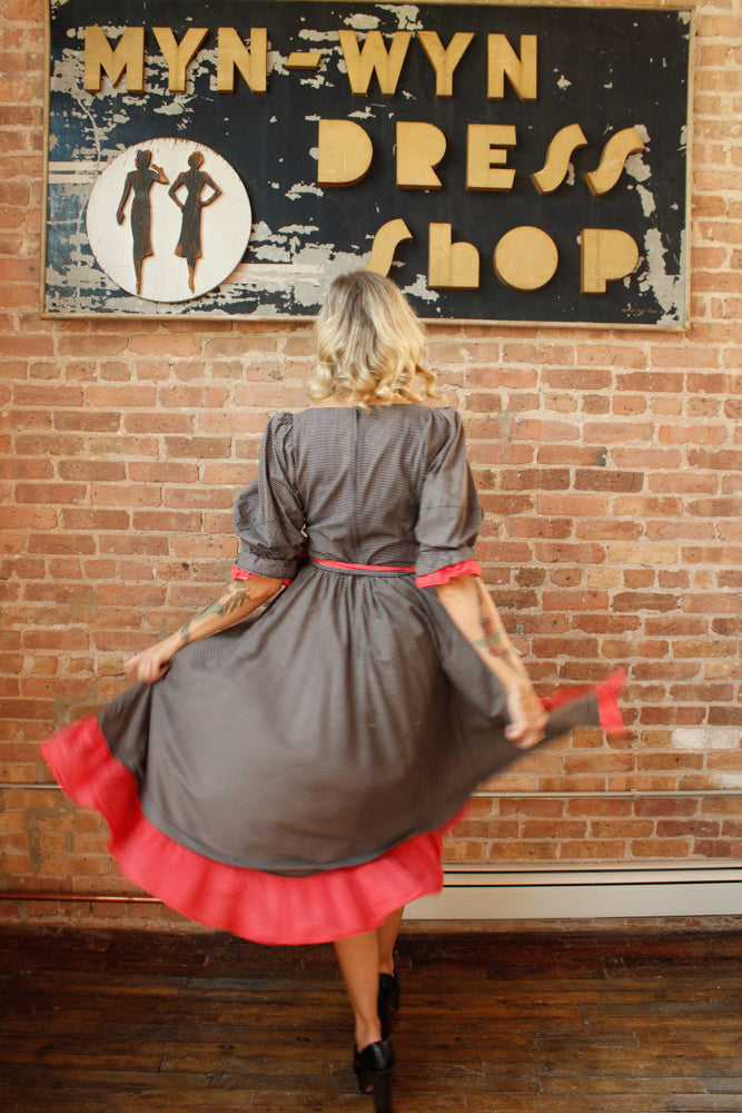 1970s Belle France Plaid Ruffle Dress - S/M