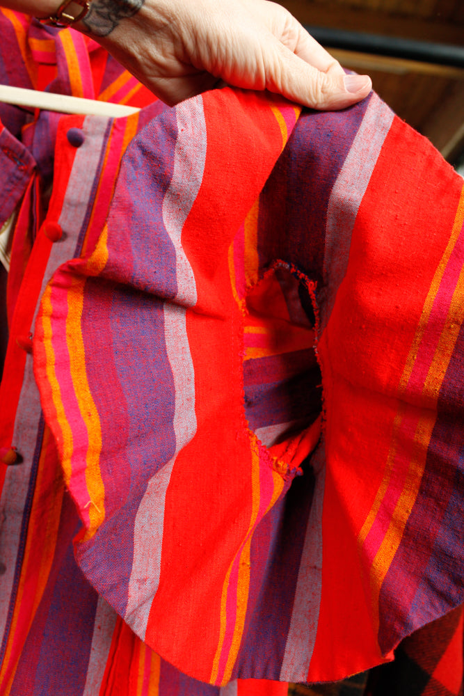1970s Guatemalan Cotton Bright Red and Purple Stripe Dress - M/L