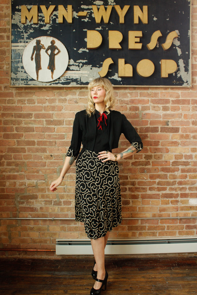 1940s Peg Palmer Embroidered 2pc Dress - Small