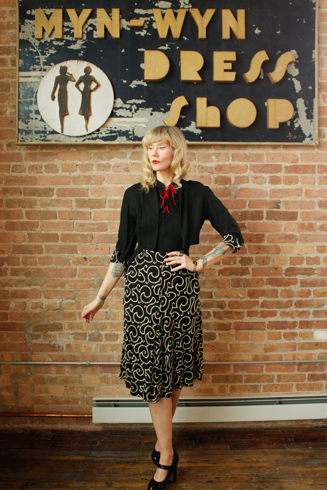 1940s Peg Palmer Embroidered 2pc Dress - Small