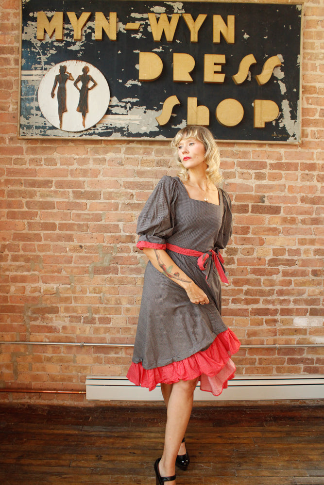 1970s Belle France Plaid Ruffle Dress - S/M