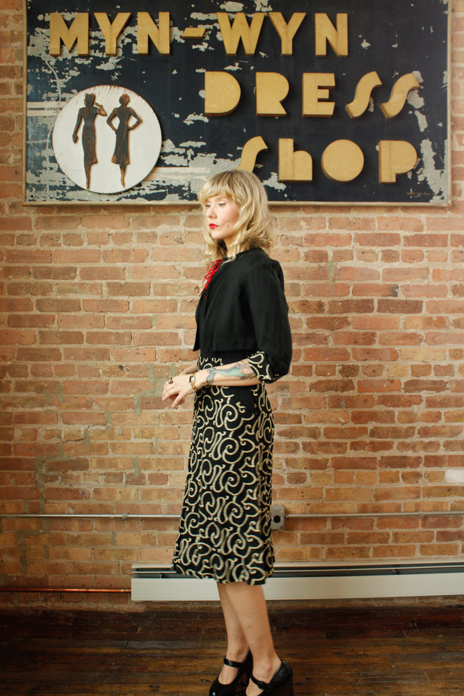 1940s Peg Palmer Embroidered 2pc Dress - Small