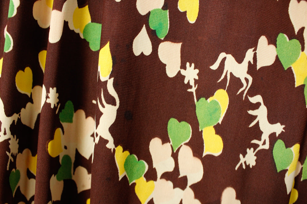 1940s Horse Novelty Print Rayon Jersey Dress - Small