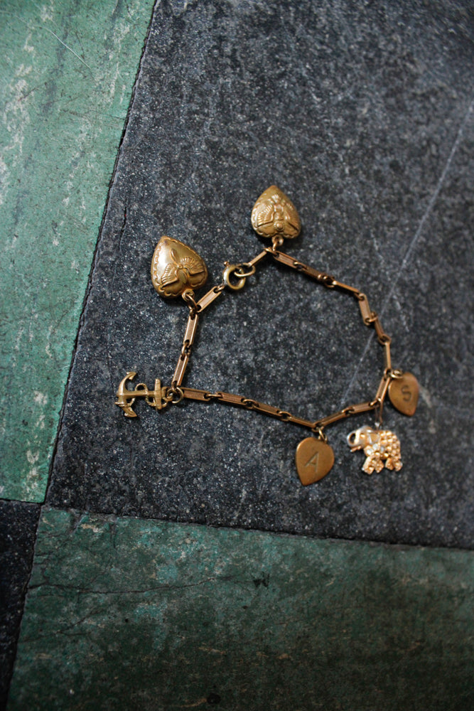 1940s Novelty Brass Charm Bracelet