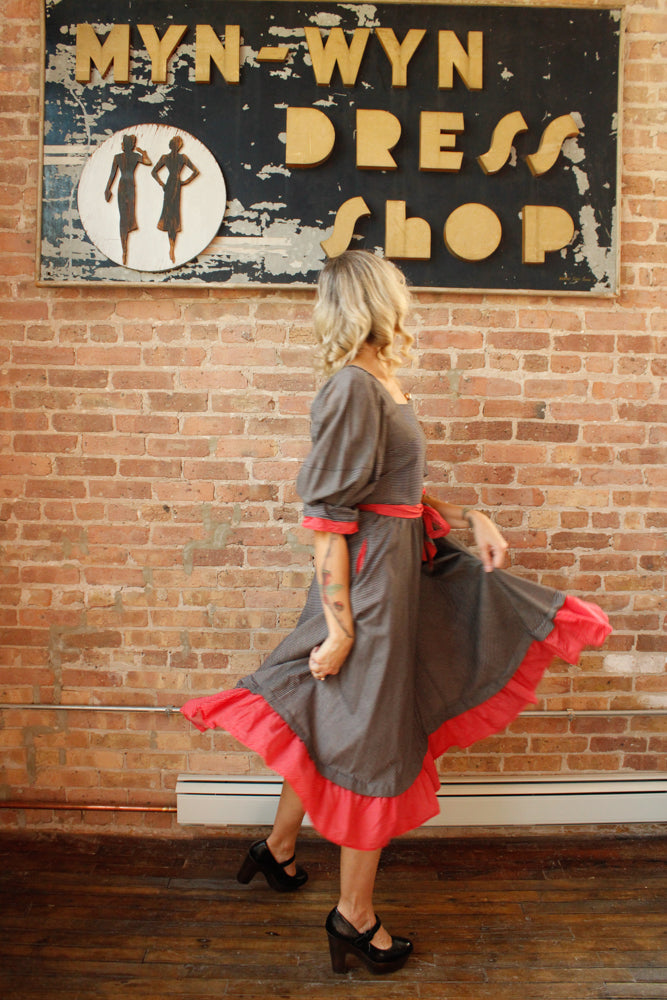 1970s Belle France Plaid Ruffle Dress - S/M