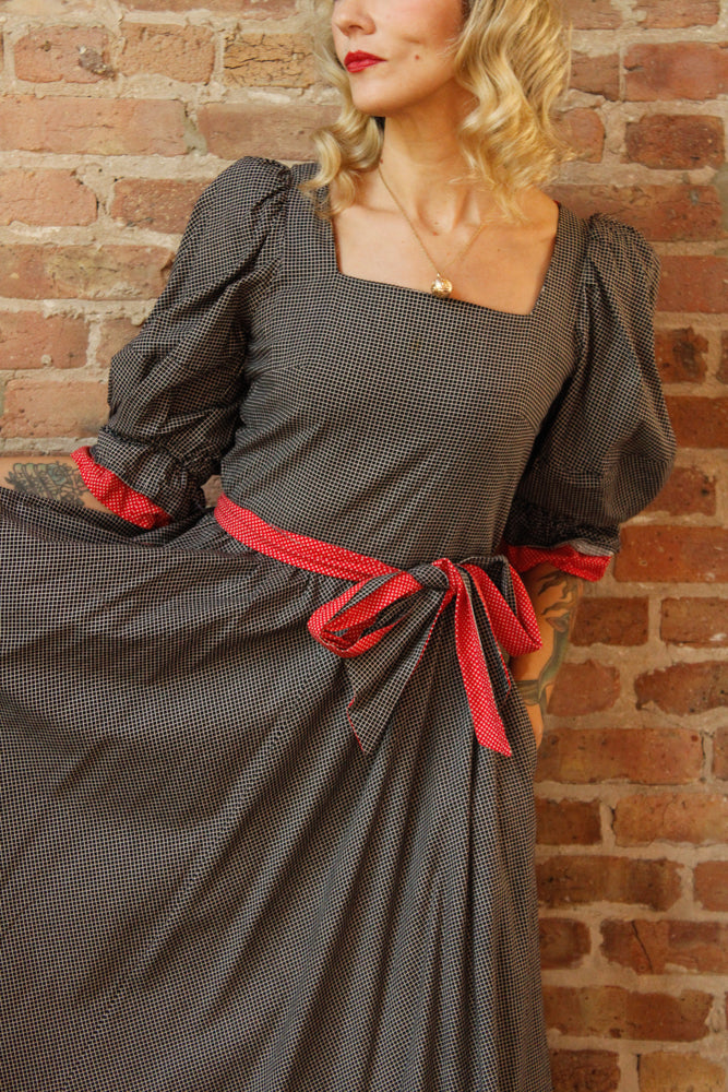 1970s Belle France Plaid Ruffle Dress - S/M