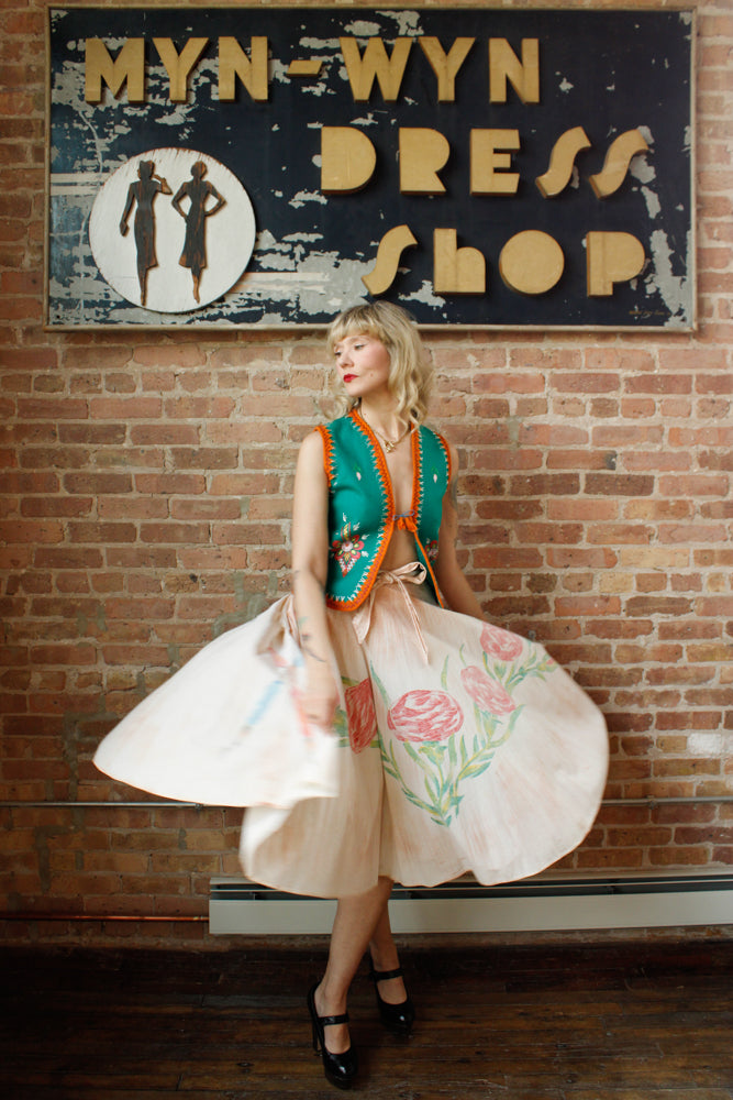 1940s Hand-painted Double Side Mexican Circle Skirt - Medium