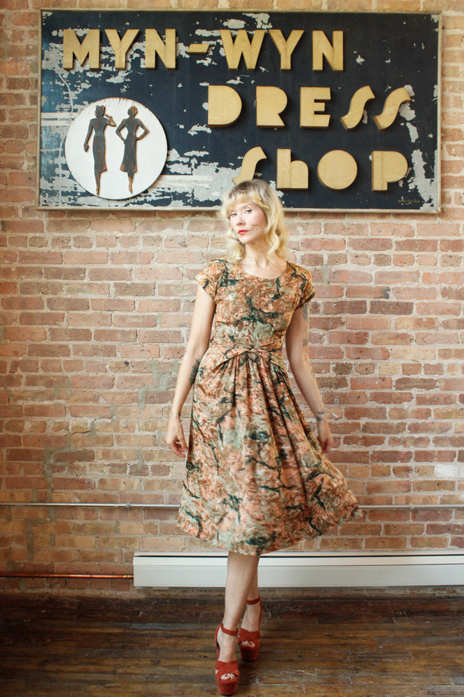 1940s Silk Birds of a Feather Dress - Small