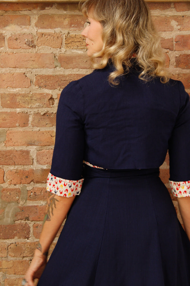 1940s 3pc Juniors Pinafore Set with Chicken Novelty Print Blouse & Bolero - Xsmall 