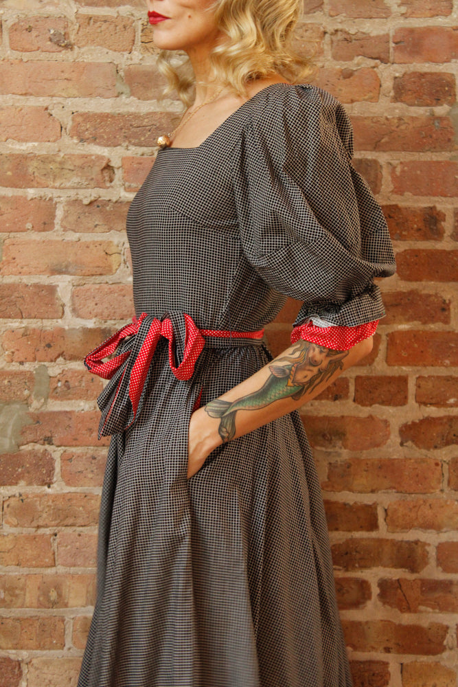 1970s Belle France Plaid Ruffle Dress - S/M