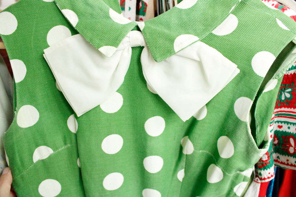 1950s Polka Dot Green Cotton Dress - Xsmall 