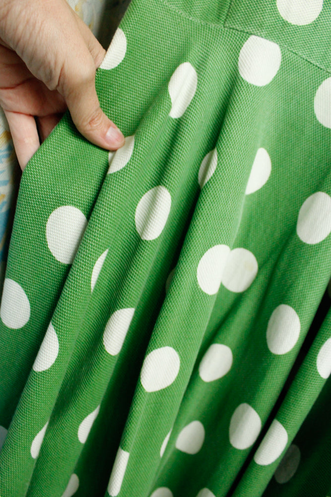 1950s Polka Dot Green Cotton Dress - Xsmall 