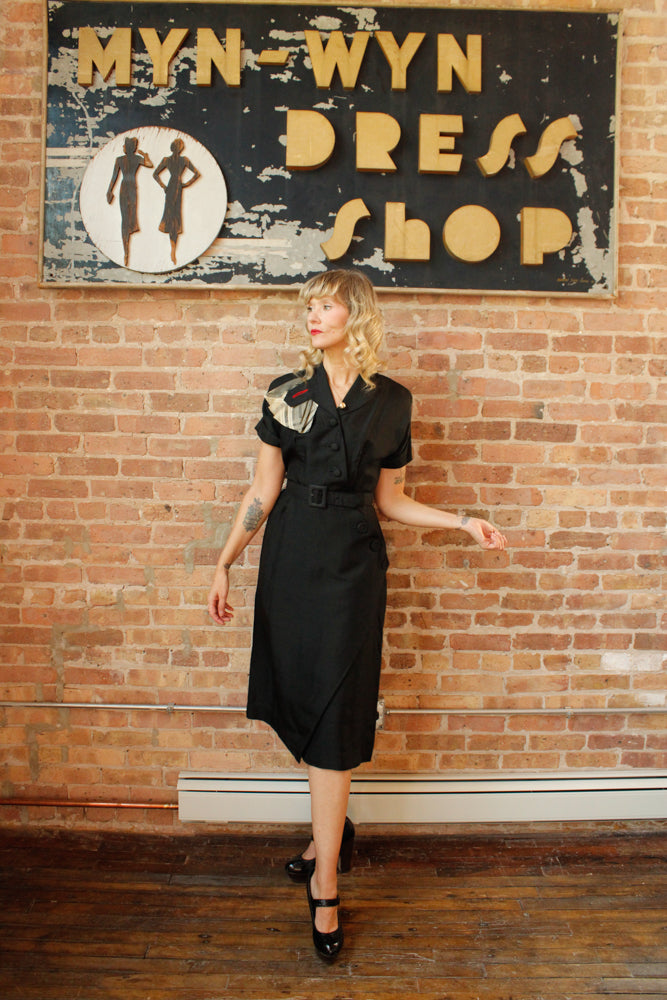 1950s Silk Asymmetrical Button Sheath Dress - Medium